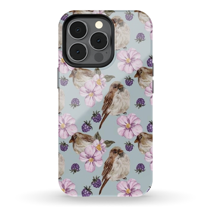 iPhone 13 pro StrongFit Lovely birds, blue by Flowery Stories