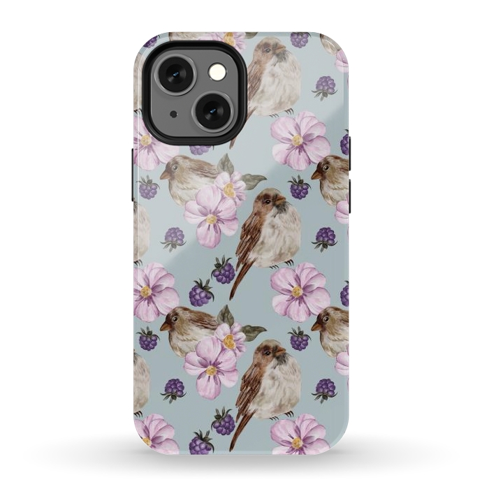 iPhone 13 mini StrongFit Lovely birds, blue by Flowery Stories
