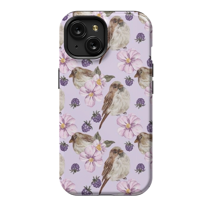 iPhone 15 StrongFit Lovely birds, light purple by Flowery Stories