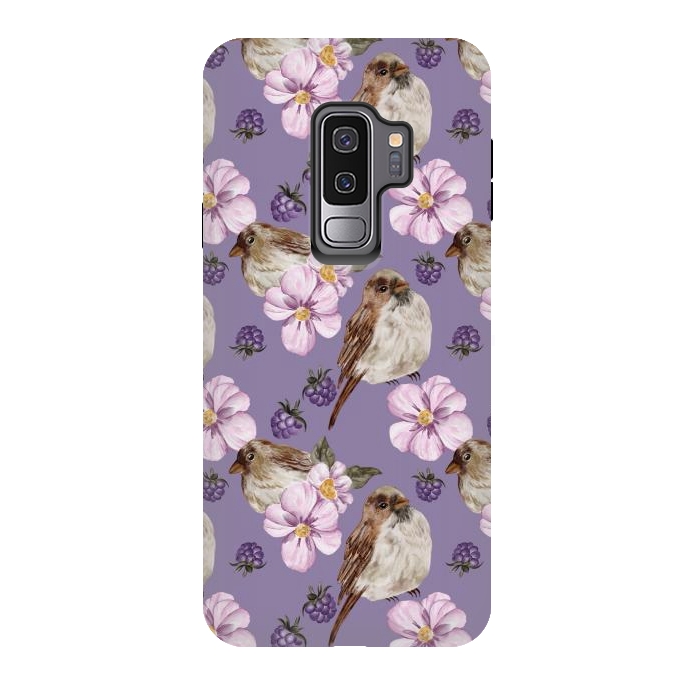 Galaxy S9 plus StrongFit Lovely birds, dark purple by Flowery Stories