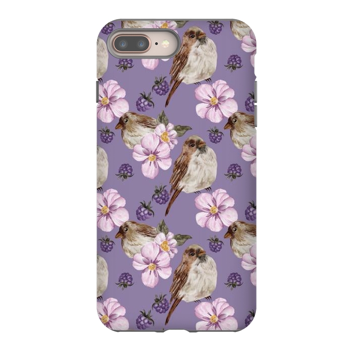 iPhone 8 plus StrongFit Lovely birds, dark purple by Flowery Stories