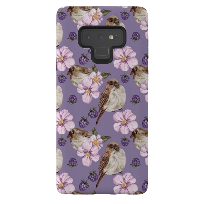 Galaxy Note 9 StrongFit Lovely birds, dark purple by Flowery Stories