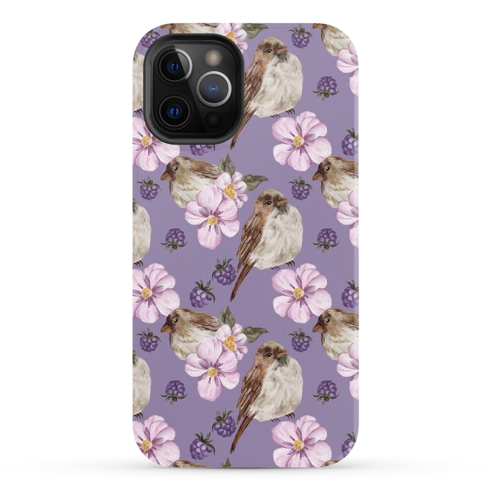 iPhone 12 Pro StrongFit Lovely birds, dark purple by Flowery Stories