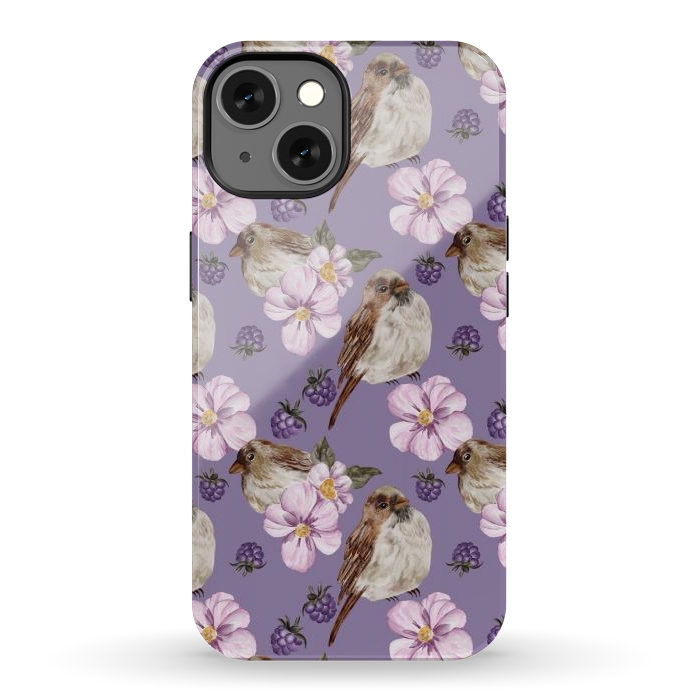 iPhone 13 StrongFit Lovely birds, dark purple by Flowery Stories