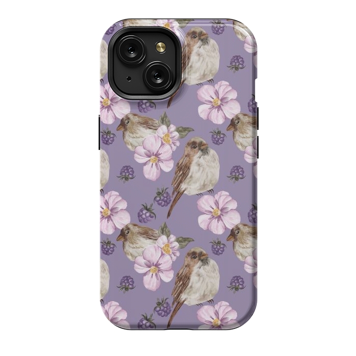 iPhone 15 StrongFit Lovely birds, dark purple by Flowery Stories