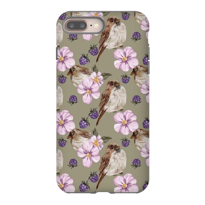 iPhone 8 plus StrongFit Lovely birds, green by Flowery Stories