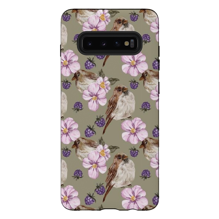 Galaxy S10 plus StrongFit Lovely birds, green by Flowery Stories