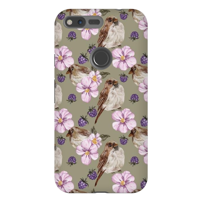Pixel XL StrongFit Lovely birds, green by Flowery Stories