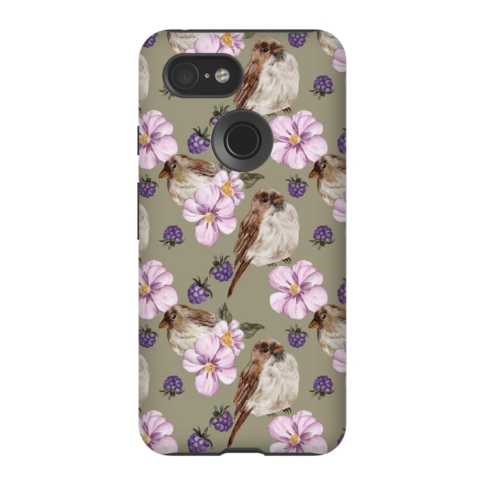 Pixel 3 StrongFit Lovely birds, green by Flowery Stories