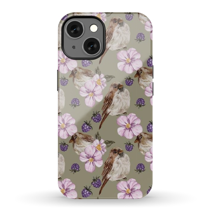 iPhone 13 StrongFit Lovely birds, green by Flowery Stories