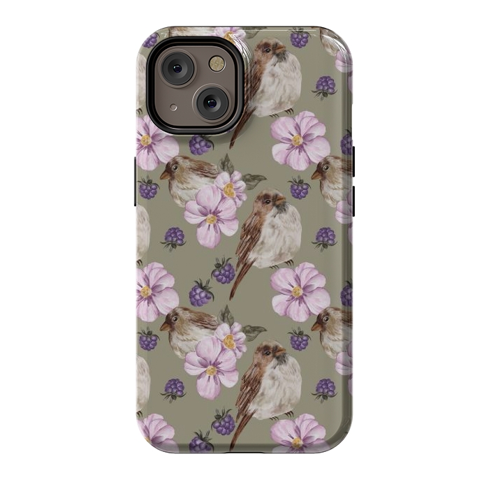 iPhone 14 StrongFit Lovely birds, green by Flowery Stories