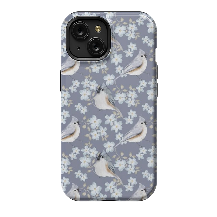 iPhone 15 StrongFit Tufted titmouse by Flowery Stories