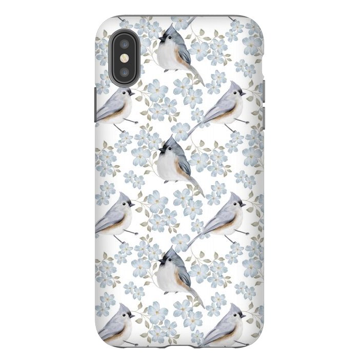 iPhone Xs Max StrongFit tufted titmouse, white by Flowery Stories