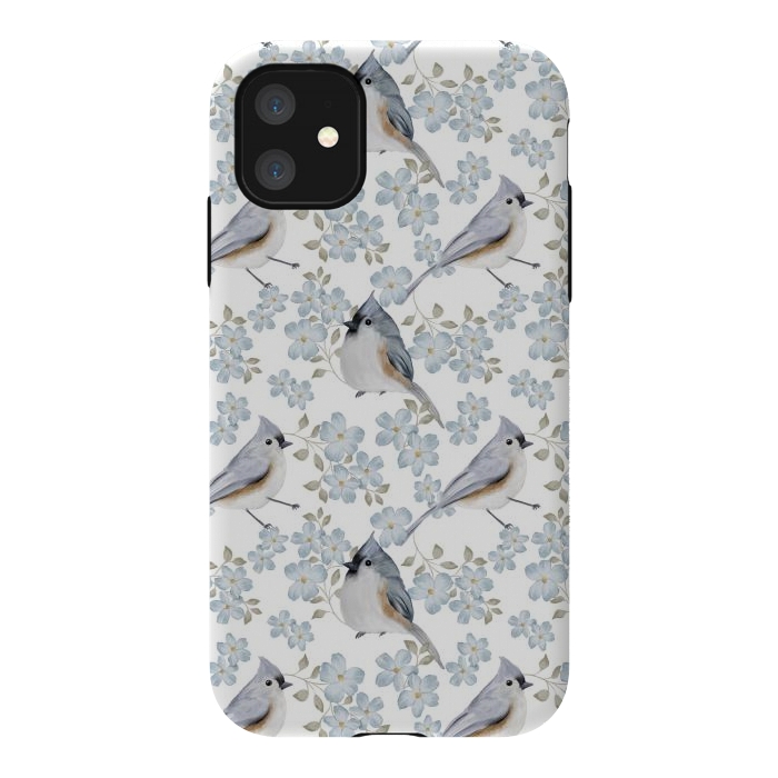 iPhone 11 StrongFit tufted titmouse, white by Flowery Stories