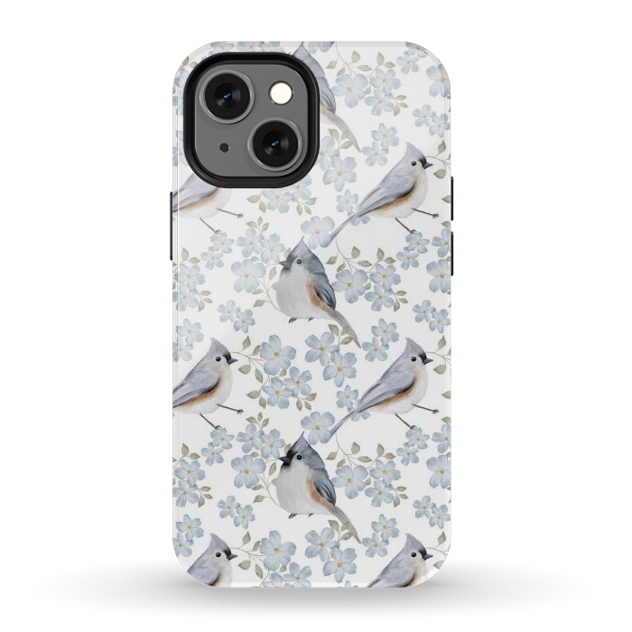iPhone 12 mini StrongFit tufted titmouse, white by Flowery Stories