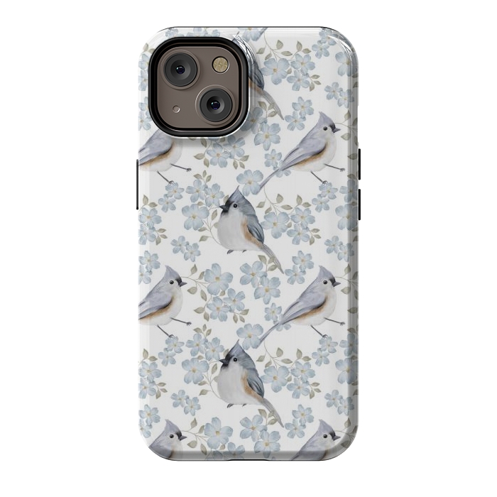 iPhone 14 StrongFit tufted titmouse, white by Flowery Stories