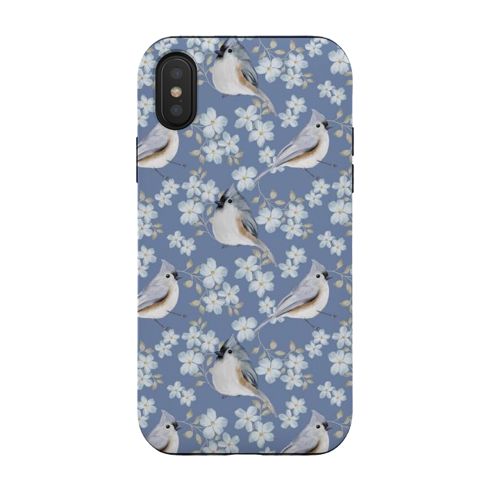 iPhone Xs / X StrongFit tufted titmouse, blue by Flowery Stories