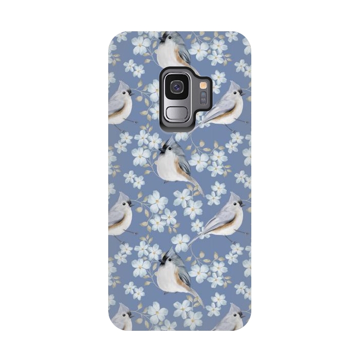 Galaxy S9 StrongFit tufted titmouse, blue by Flowery Stories