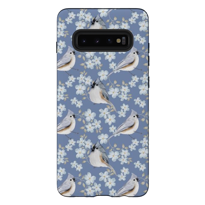 Galaxy S10 plus StrongFit tufted titmouse, blue by Flowery Stories