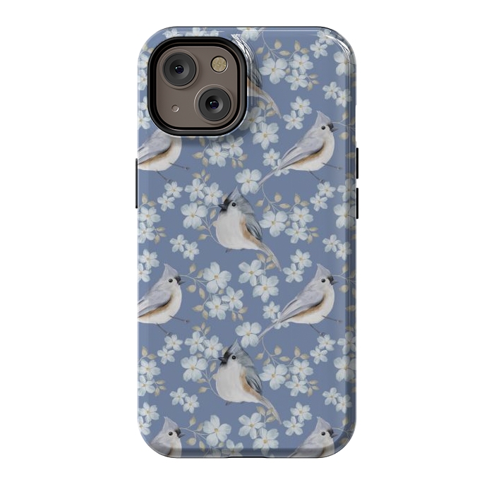 iPhone 14 StrongFit tufted titmouse, blue by Flowery Stories