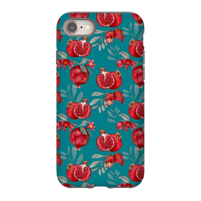 iPhone 8 StrongFit Pomegranates, dark teal by Flowery Stories