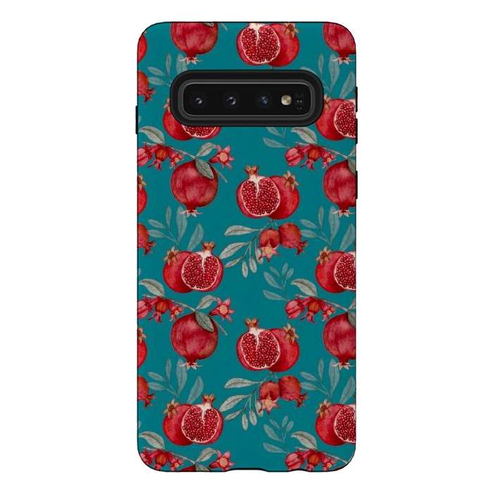 Galaxy S10 StrongFit Pomegranates, dark teal by Flowery Stories
