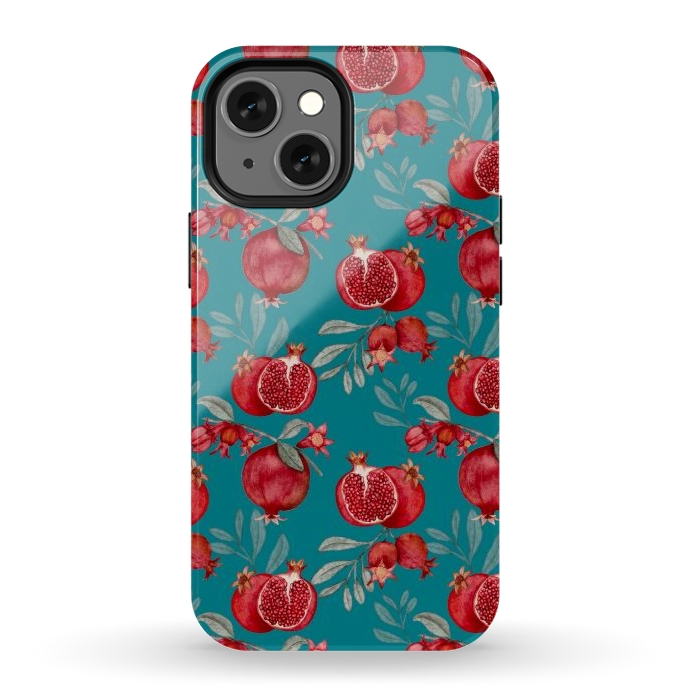 iPhone 12 mini StrongFit Pomegranates, dark teal by Flowery Stories