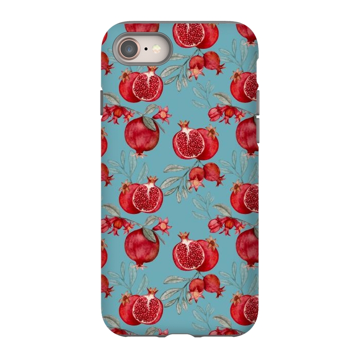 iPhone 8 StrongFit Pomegranates, light teal by Flowery Stories