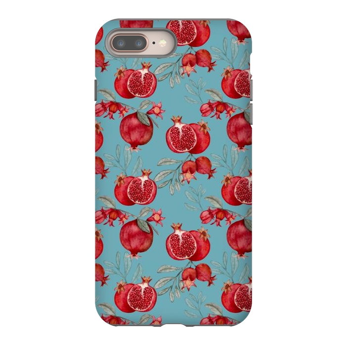 iPhone 8 plus StrongFit Pomegranates, light teal by Flowery Stories