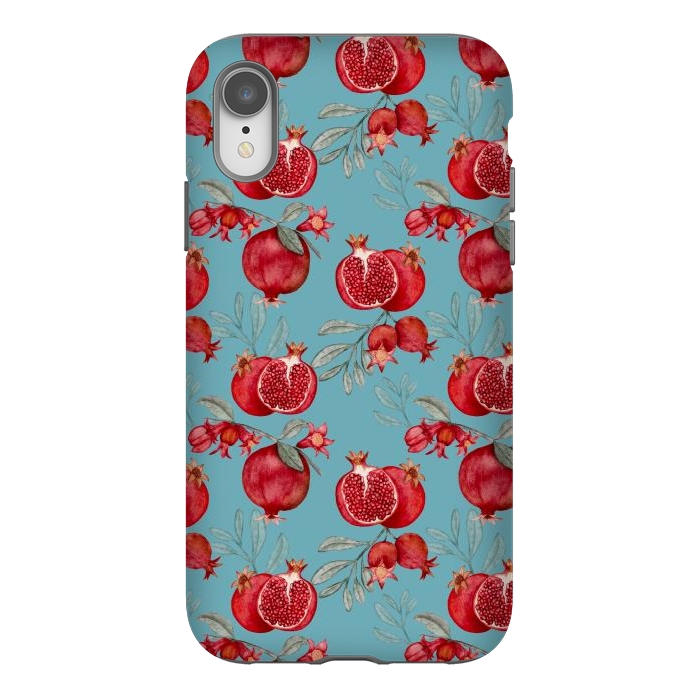 iPhone Xr StrongFit Pomegranates, light teal by Flowery Stories