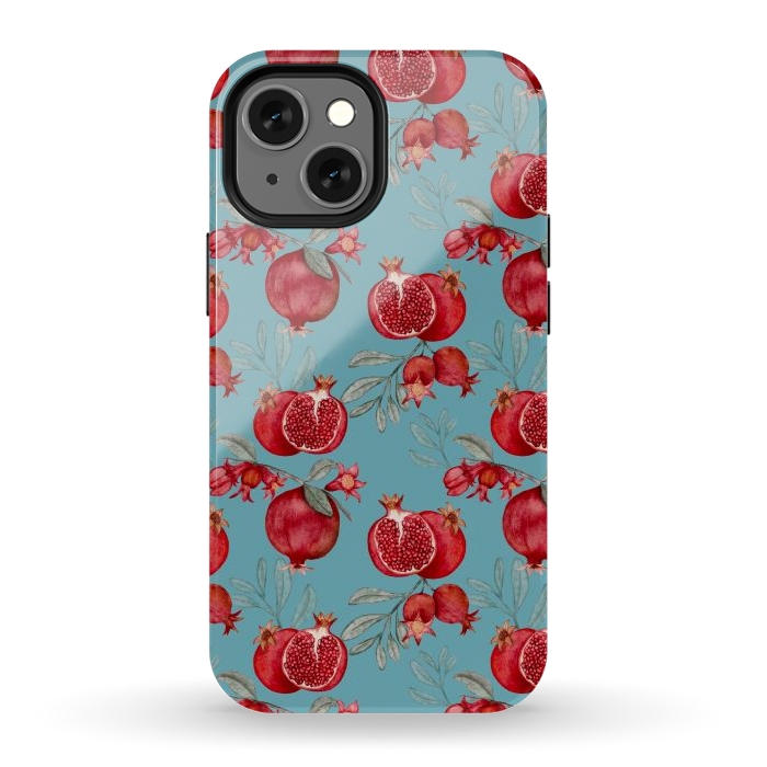 iPhone 13 mini StrongFit Pomegranates, light teal by Flowery Stories