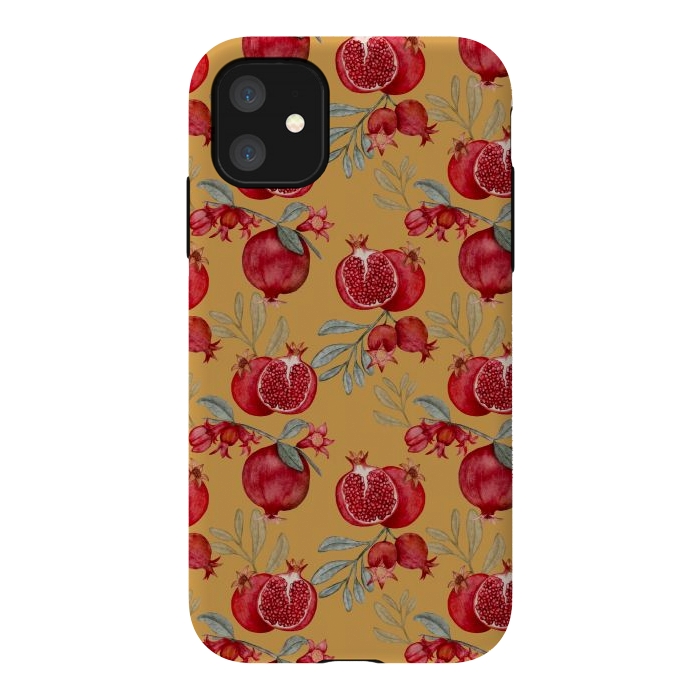 iPhone 11 StrongFit Pomegranates, yellow by Flowery Stories