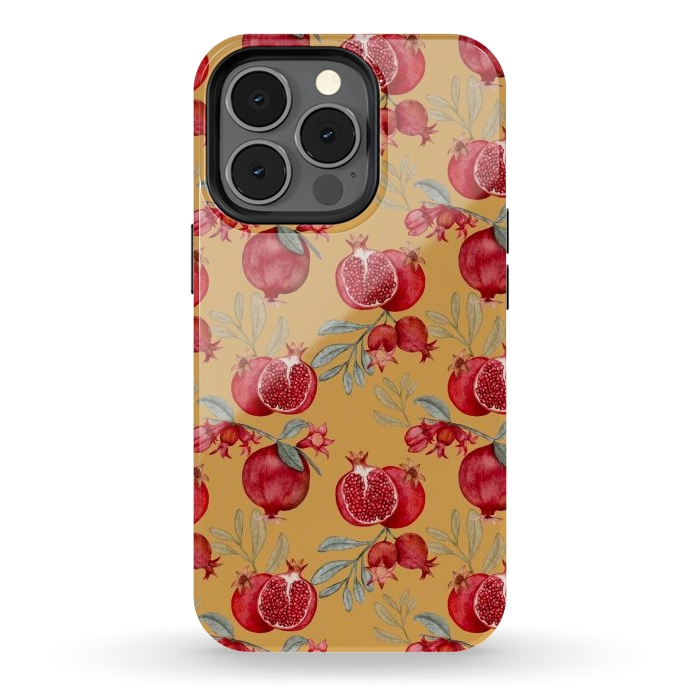 iPhone 13 pro StrongFit Pomegranates, yellow by Flowery Stories