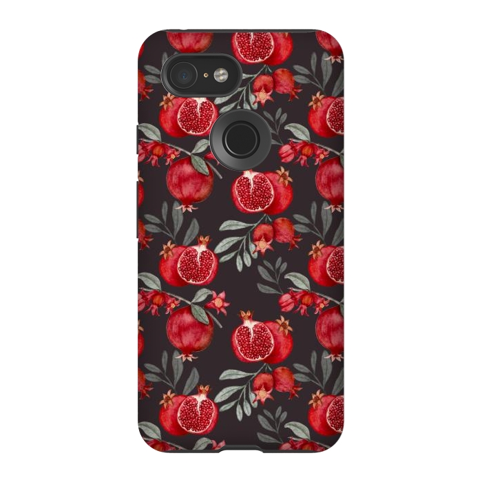 Pixel 3 StrongFit Pomegranates, black by Flowery Stories