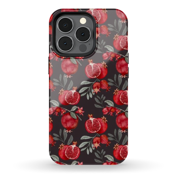 iPhone 13 pro StrongFit Pomegranates, black by Flowery Stories
