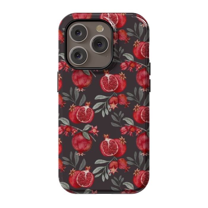 iPhone 14 Pro StrongFit Pomegranates, black by Flowery Stories