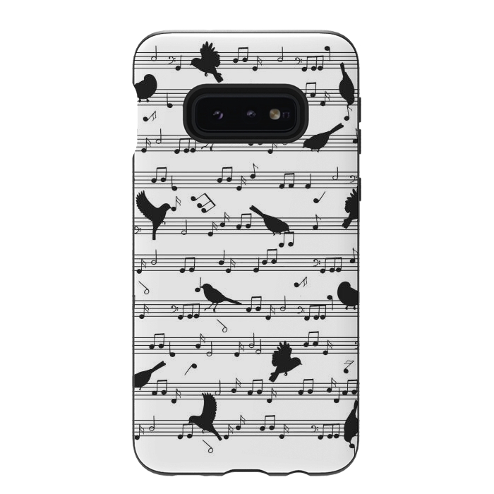 Galaxy S10e StrongFit Birds on Musical notes - Black by LM2Kone