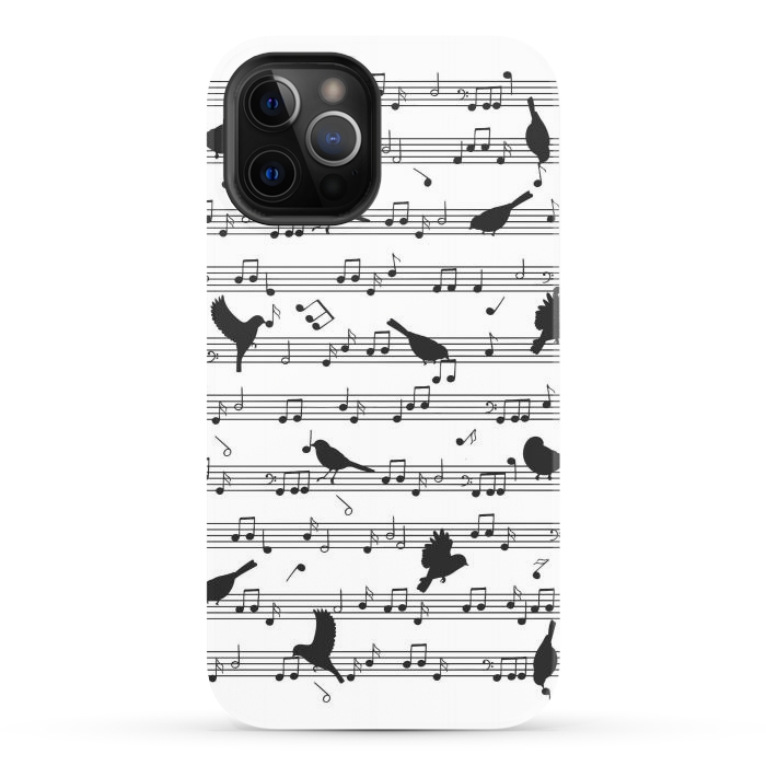iPhone 12 Pro StrongFit Birds on Musical notes - Black by LM2Kone