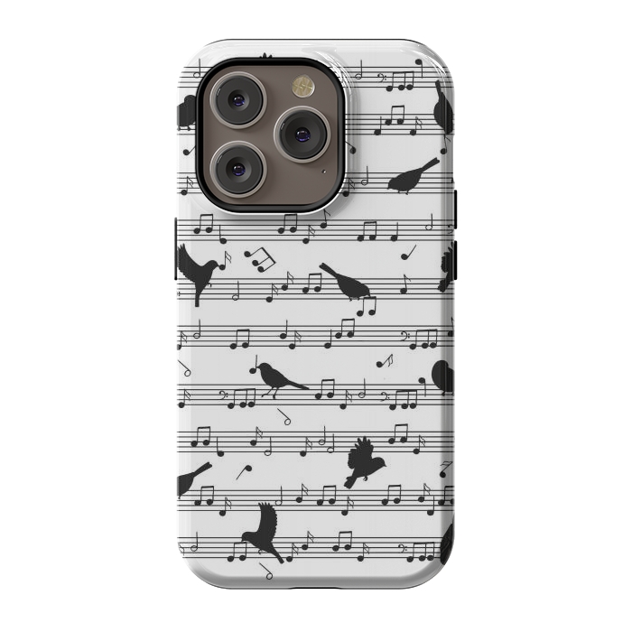 iPhone 14 Pro StrongFit Birds on Musical notes - Black by LM2Kone