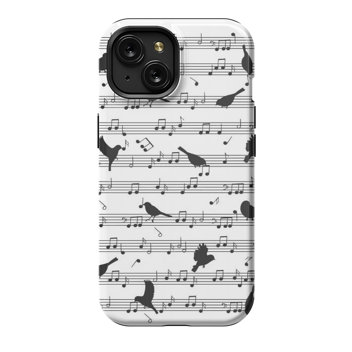 iPhone 15 StrongFit Birds on Musical notes - Black by LM2Kone