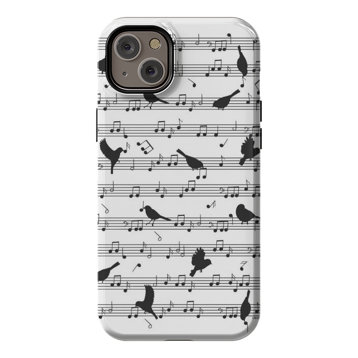 iPhone 14 Plus StrongFit Birds on Musical notes - Black by LM2Kone