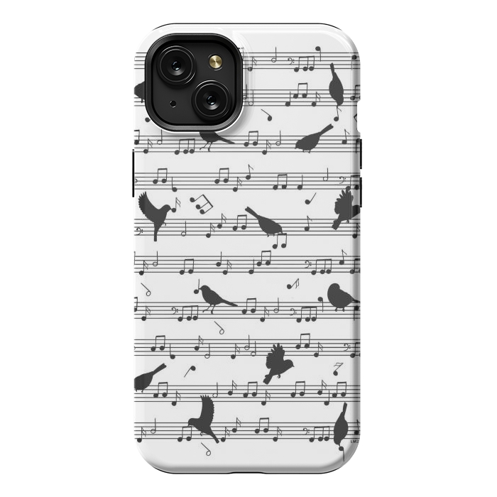 iPhone 15 Plus StrongFit Birds on Musical notes - Black by LM2Kone