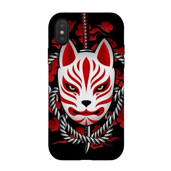 iPhone Xs / X StrongFit Kitsune - Red Clouds by LM2Kone