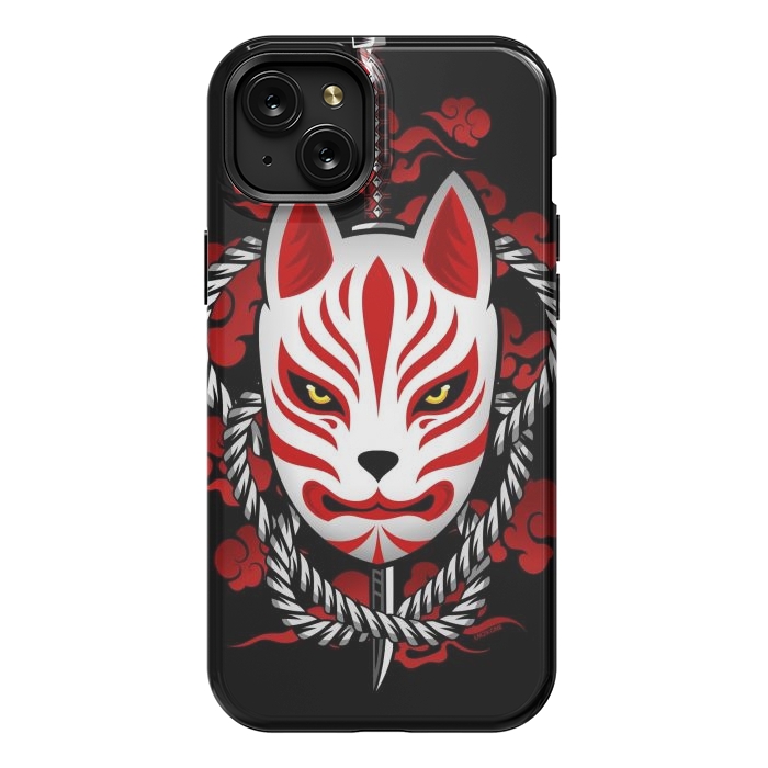 iPhone 15 Plus StrongFit Kitsune - Red Clouds by LM2Kone