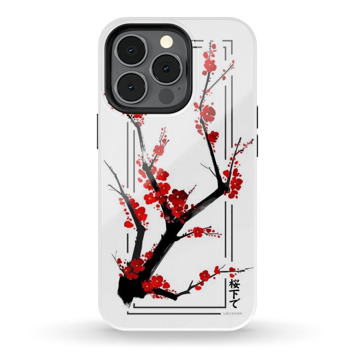 iPhone 13 pro StrongFit Modern Cherry Blossom - Black by LM2Kone