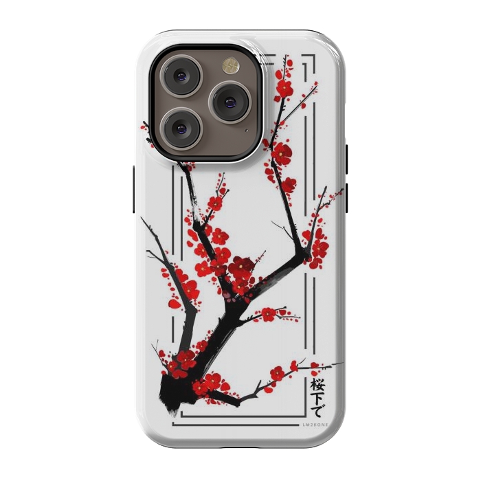 iPhone 14 Pro StrongFit Modern Cherry Blossom - Black by LM2Kone
