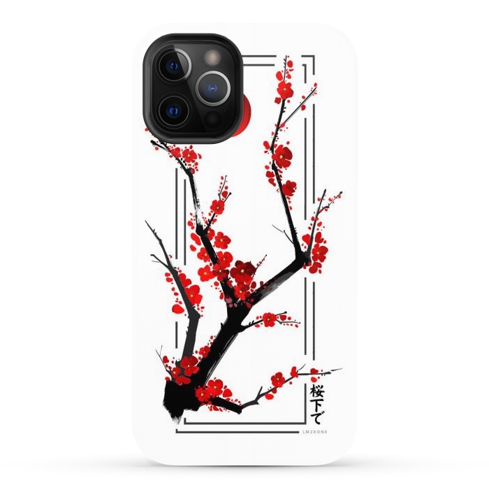 iPhone 12 Pro Max StrongFit Modern Cherry Blossom - Black by LM2Kone