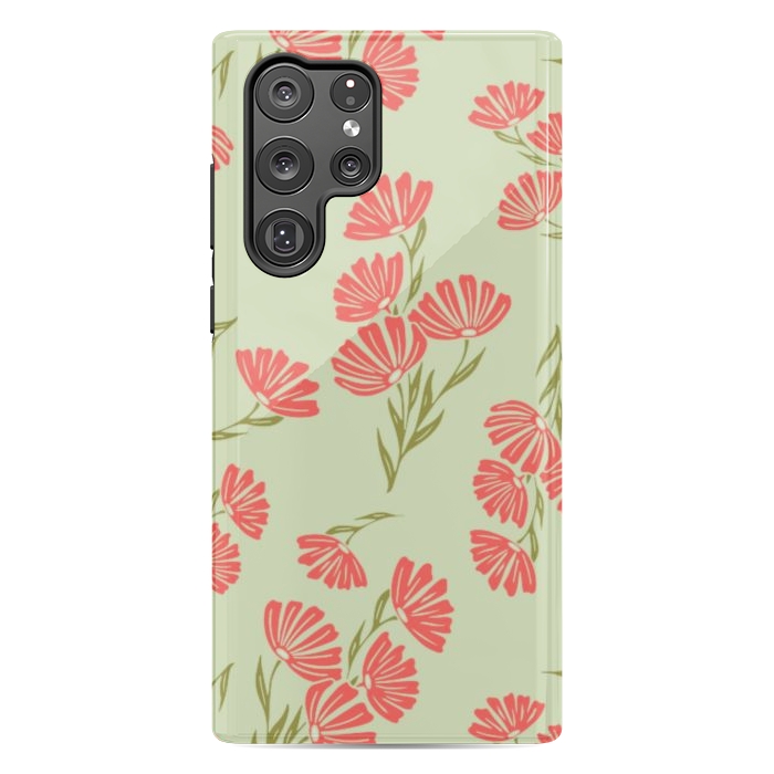 Galaxy S22 Ultra StrongFit Coral Floral  by Tiny Thistle Studio