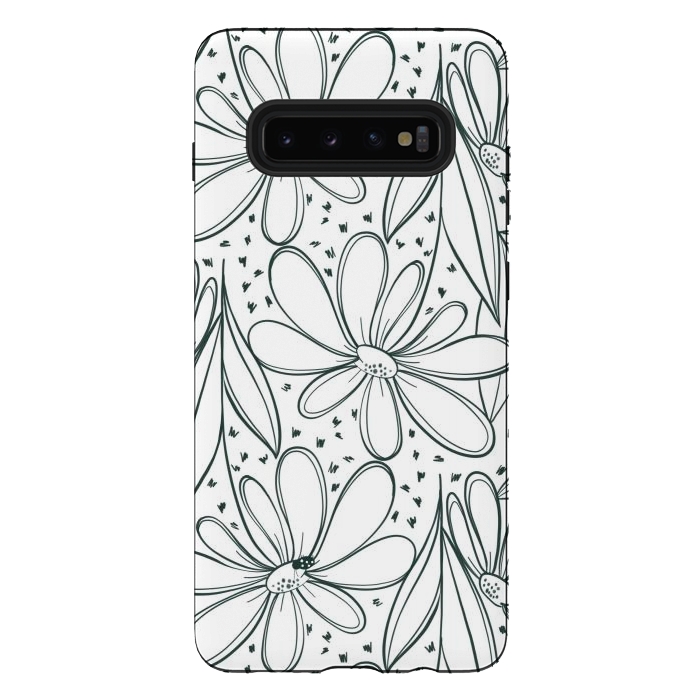 Galaxy S10 plus StrongFit Linework Flowers by Tiny Thistle Studio