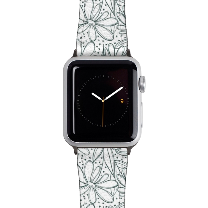 Watch 42mm / 44mm Strap PU leather Linework Flowers by Tiny Thistle Studio